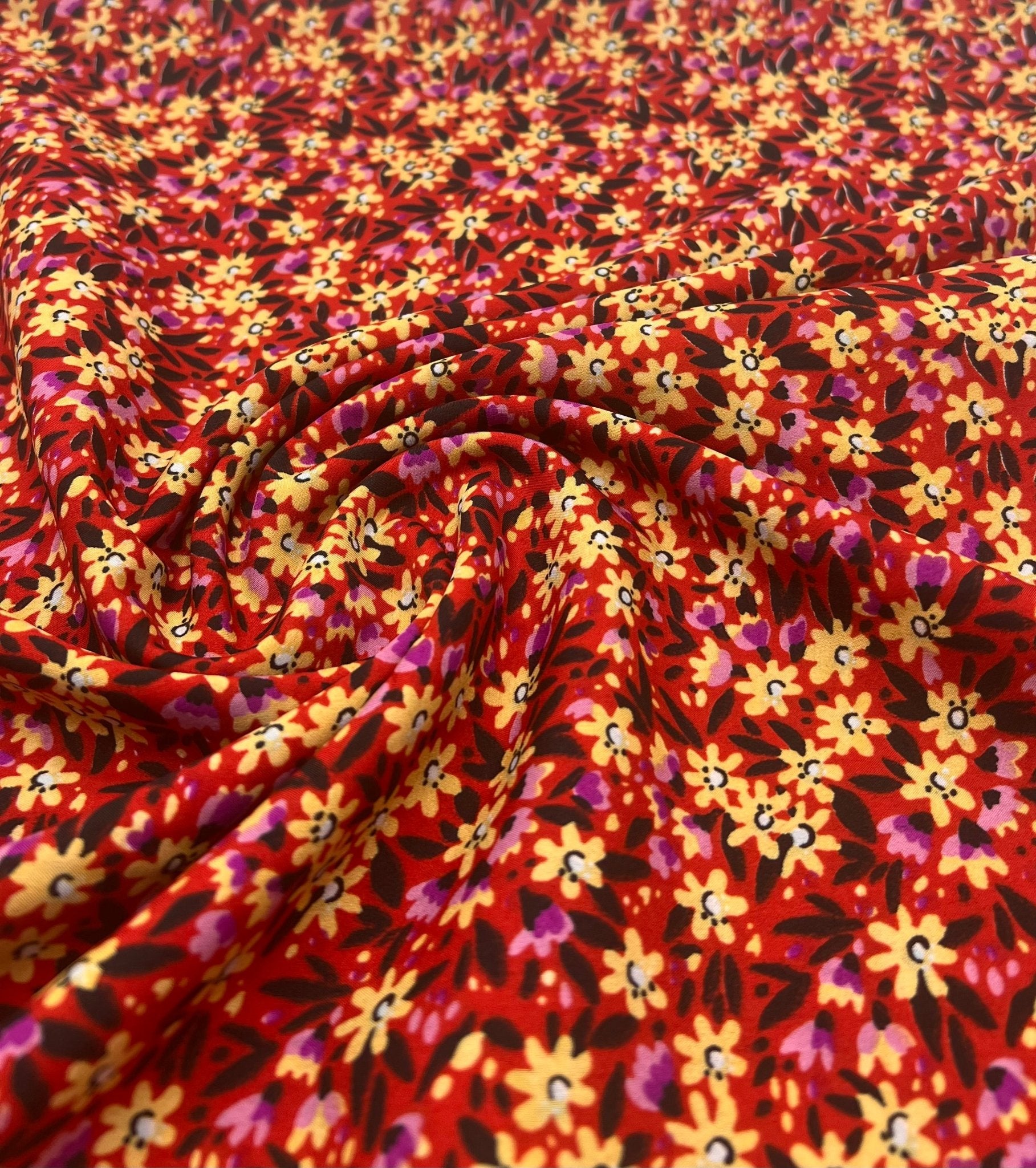 Red Lilac Ditsy Floral Lightweight Non Stretch Woven Fabric - T9 Fabrics